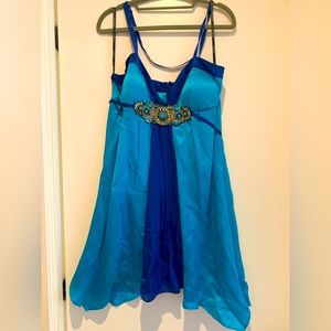 Bebe summer short dress. Turquoise/Royal Blue, Beaded, straps, beaded detail